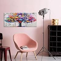 Vista 3 de Pintura de graffiti de árbol de la suerte sobre lienzo, 3 paneles, arte abstracto de árbol de deseos, póster impreso para sala de estar, dormitorio