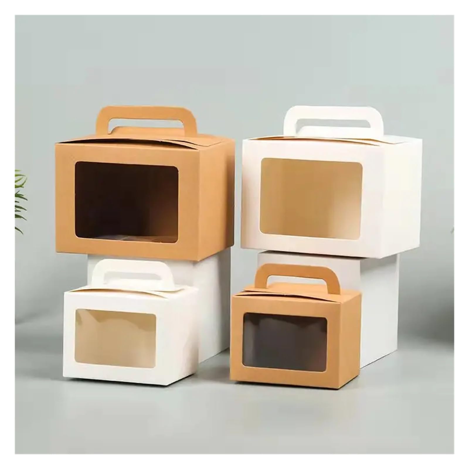 Scatola for Torte Portatile da 10/20 Pezzi con Finestra Trasparente Scatola da Asporto for Alimenti for Pasticceria for Scatola di Caramelle for Feste di Matrimonio(White,20PCS_10X10X14CM)