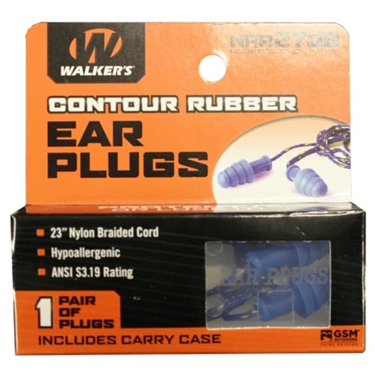 Walker's Game Ear Blue Contour Rubber Corded Ear Plugs