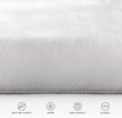 Miniatura 111 de SERISSA Alfombra suave y esponjosa de piel de oveja sintética, color beige, alfombra lanuda para el suelo del dormitorio, alfombra mullida