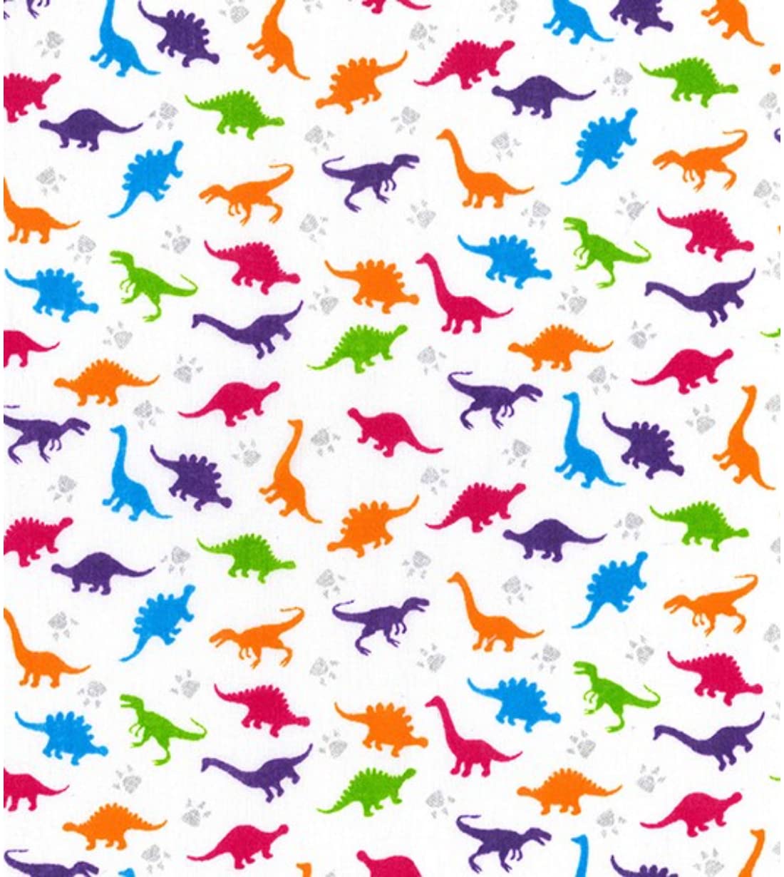 Printed Polycotton Craft Fabric Material - Rainbow Dinosaurs, 1Mtr 110cmx100cm