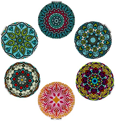 Beaufy Maquillaje de Viaje Espejo Compacto Pequeño Mini Monedero de Bolsillo Espejos Plegables Cosméticos de Belleza Dual Portátiles para Mujeres Niñas Dama Hombres Diseños Mixtos De Mandala 6 Piezas Cover