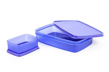 SignoraWare Easy Jumbo Compartment Lunch Box Set of 2, Bpa Free Plastic, Microwave Safe Tiffin Boxes Office School, Leak Proof Air Tight (850ml+150ml, Rectangular, Violet, 2 Section Storage)
