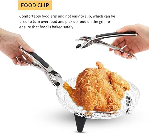 Miniatura 5 de Serveyou Juego de 3 rejillas para freidora de aire, juego de malla de tres capas, estante para freidora de aire de pies elevados, con cepillo de