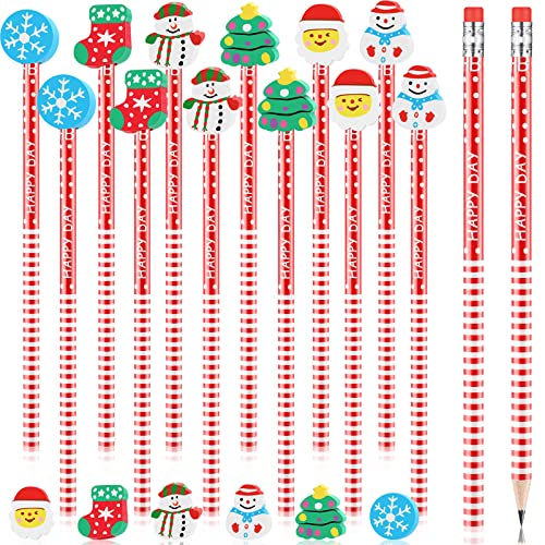 Crtiin 60 piezas lápices navideños con borrador miniatura 1