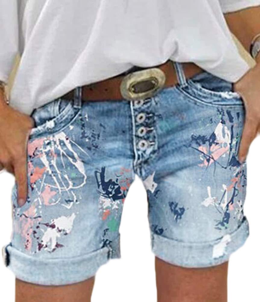 oneforus Womens Shorts Skinny Denim Hot Pants Stretch Frayed Ripped Denim Jean Shorts
