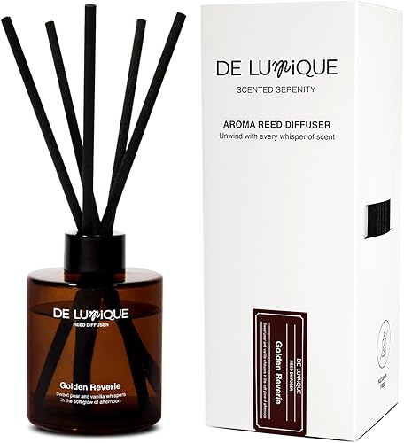 Miniatura 13 de Golden Oud Difusor con varillas – Difusor de aroma para habitación con almendra, vainilla, oud y rosa damascena – Difusor de fragancia duradero para