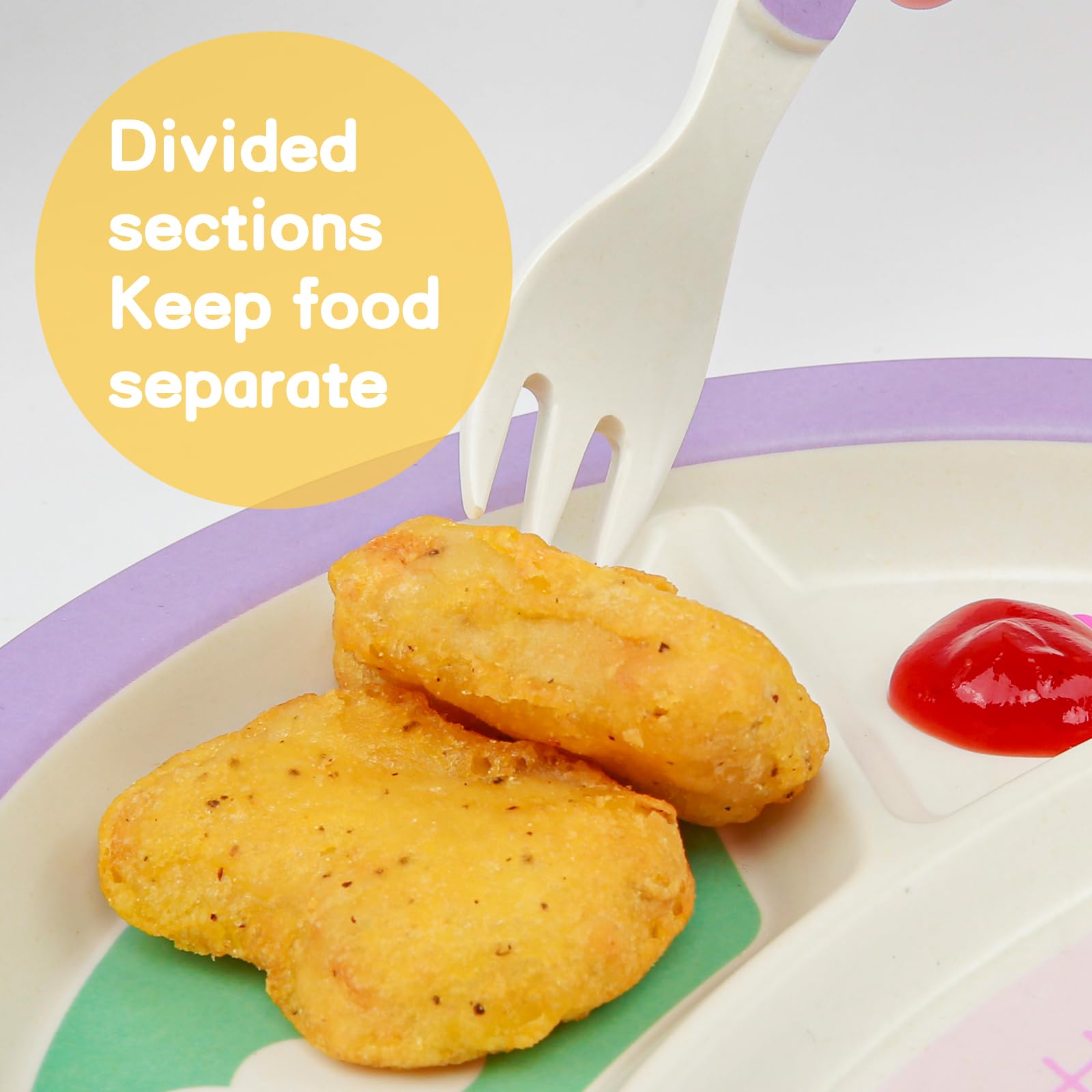 PHEENOWL Kids Dinnerware Set, Includes Toddler Plate Bowl Tumbler and Utensils, BPA Free Bamboo Fiber Material Perfect for Little Girls ()