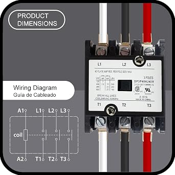 3 Pole Air Conditioner Contactor 40 Amp 240VAC Coil, Condenser Contactor Compressor Contactor AC Definite Purpose Contactor