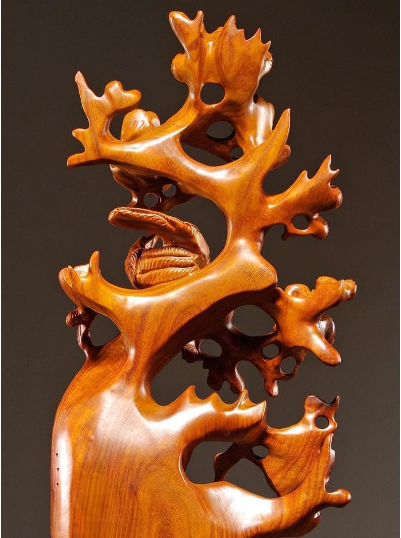 送料無料！置物 木彫り ツゲ 黄楊 天然木 WOOD 木の置物 浮き彫り 魚紋