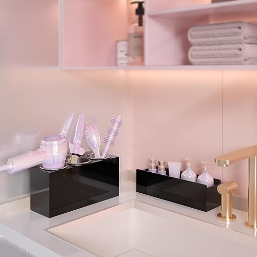 Miniatura 3 de Organizador de herramientas para el cabello, organizador de herramientas de peinado acrílico para cabello caliente con 3 tazas, soporte para secador
