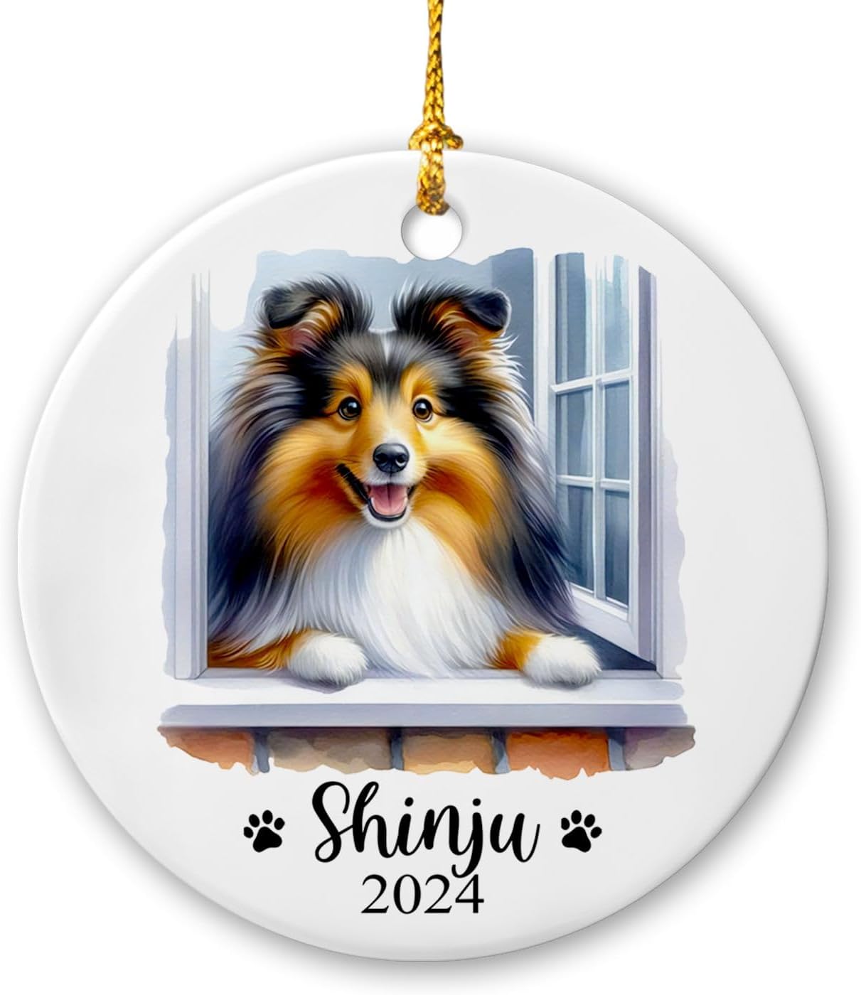 Personalized Shetland Sheepdog Ceramic Ornament with Dog's