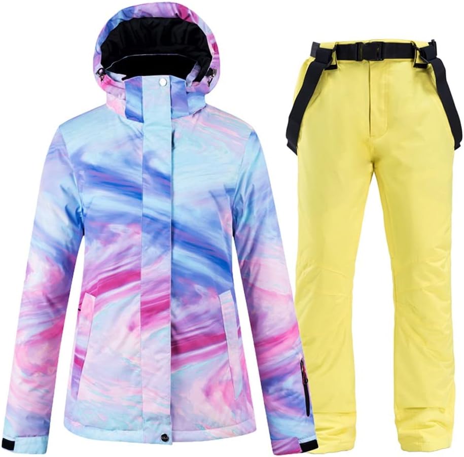 Snow Suit Wear Women's Snowboard Clothing Winter Waterproof Costumes Outdoor Ski Jacket + Strap Pants Bibs (Color : B, Size : Large) (F XX)