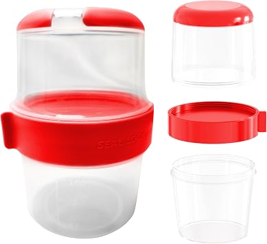 Kitchen Discovery On the Go Food Container Reusable Yogurt Containers with Lids and SpoonOatmeal, Yogurt Parfait Cups. Portable Cups for Granola and Fruit 2 compartment