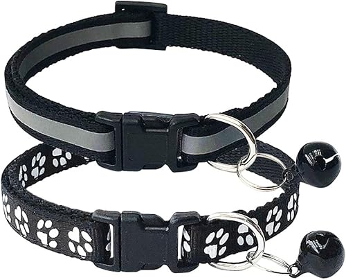 Miniatura 7 de CHBORCHICEN Paquete de 2 collares de gato reflectantes y huellas con campana, collar básico de perro y gato, hebilla ajustable de poliéster para