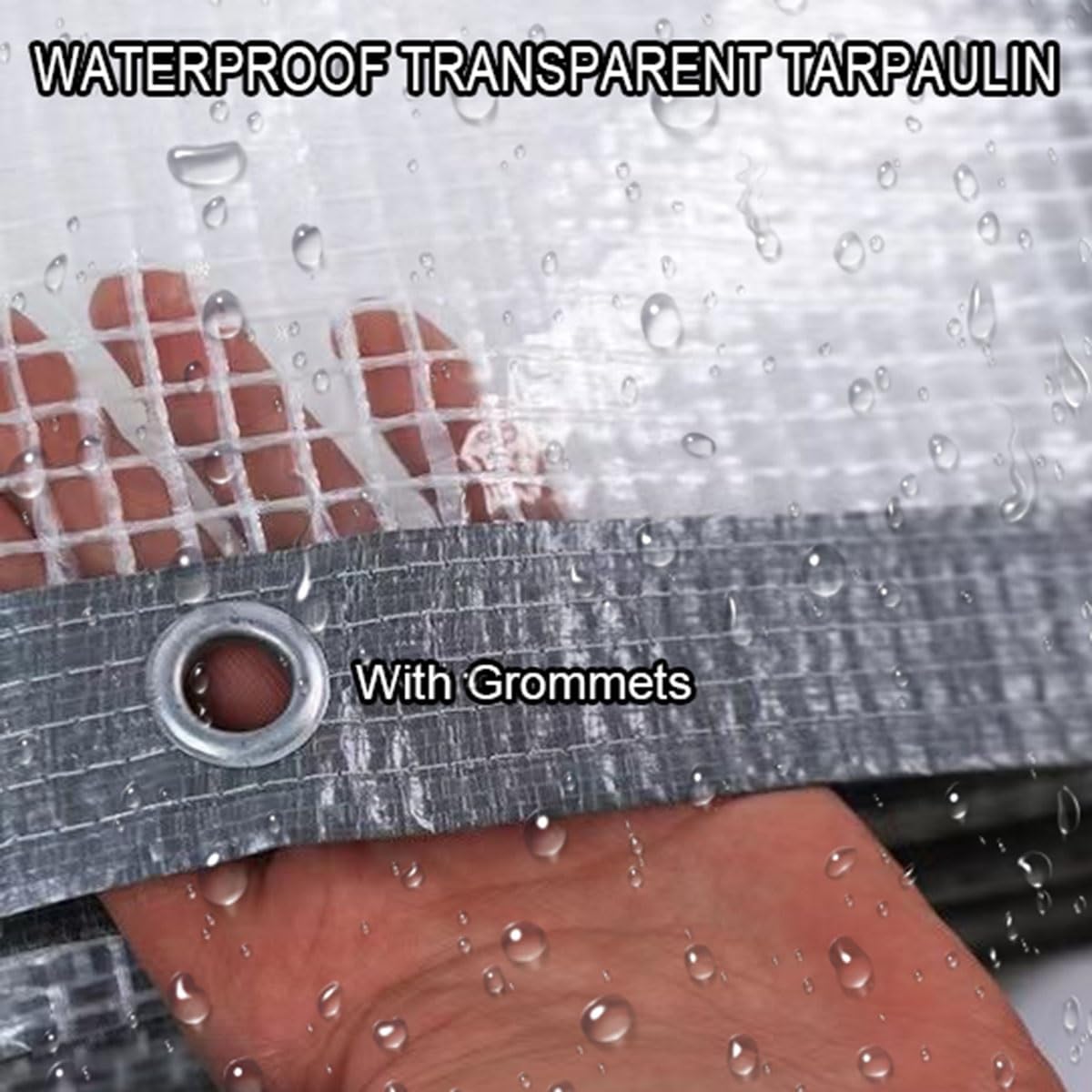 Przezroczysta plandeka osłonowa, wodoodporna, na zewnątrz, z PCW, z oczkami, wytrzymała ochrona, do drewna, basenu, na patio, 4 x 4 m, odporna na warunki atmosferyczne