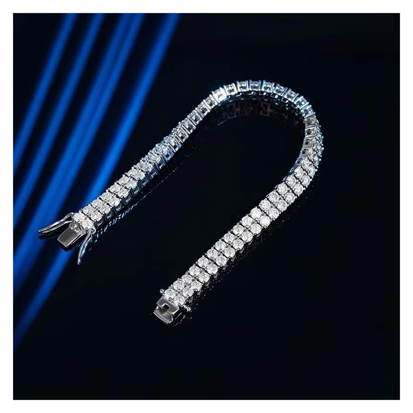 LYGBAOFUL Armband Armbandtrendiges 925er Silber 3 mm D-Farben-Moissanit-Tennisarmband, zweireihig, für Damen, plattierte Weißgold-Gliederkettenarmbänder, Armreifen (2 Reihen – 19,5 cm (11 Karat))
