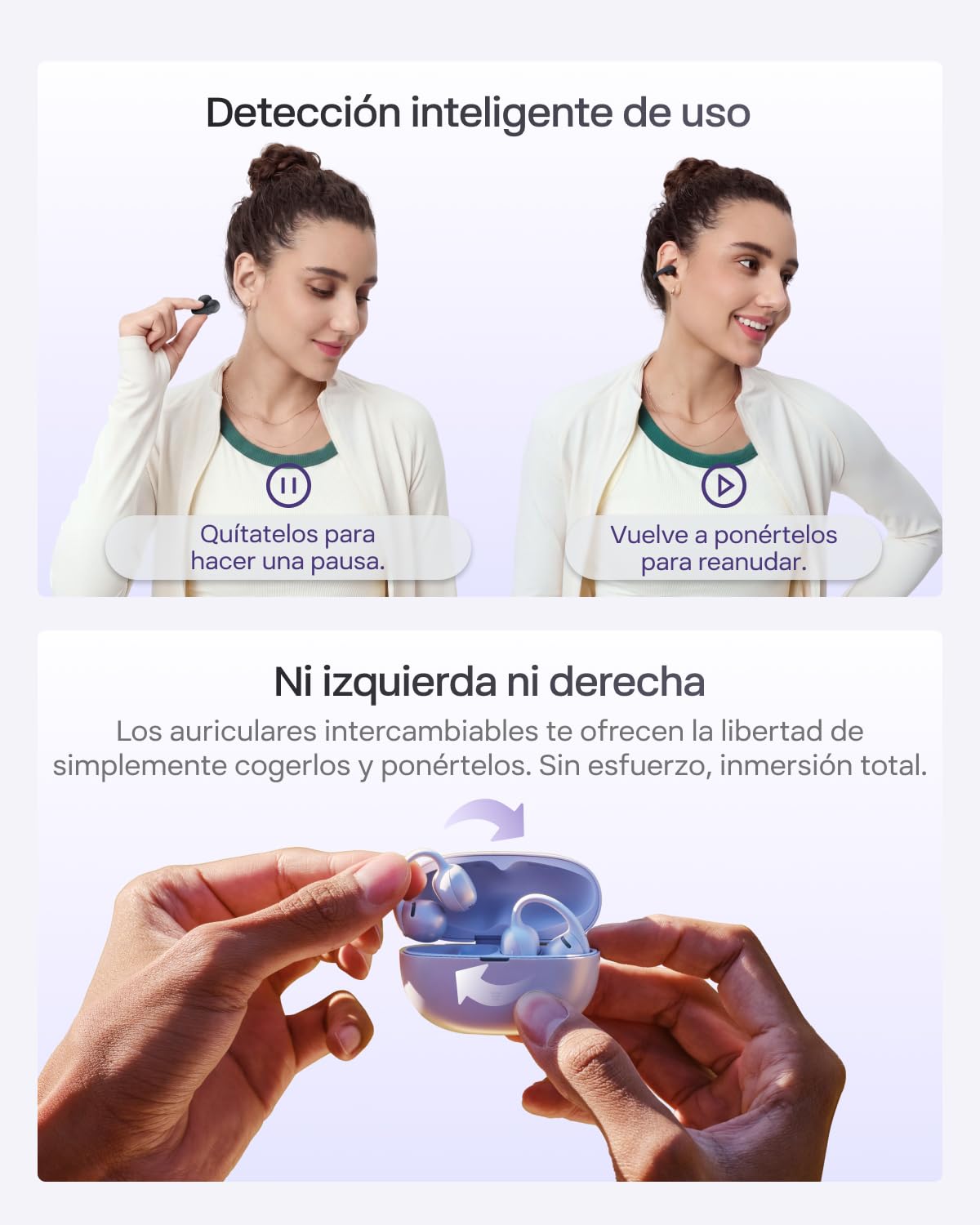 SHOKZ Auriculares Open-Ear Clip-on OpenDots Air, Ligero de 6,3 g, Morado | con Graves Profundos | 36 h de batería | Bluetooth 6.1 | reducción de Ruido con IA | Resistencia al Agua IP55 | Ajuste Seguro
