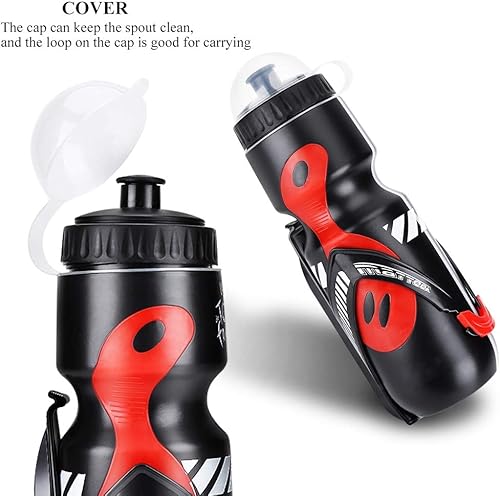 Miniatura 3 de Botella de agua, botella de agua deportiva de 22.0 fl oz con soporte de jaula para bicicletas de montaña de ciclismo (negro)