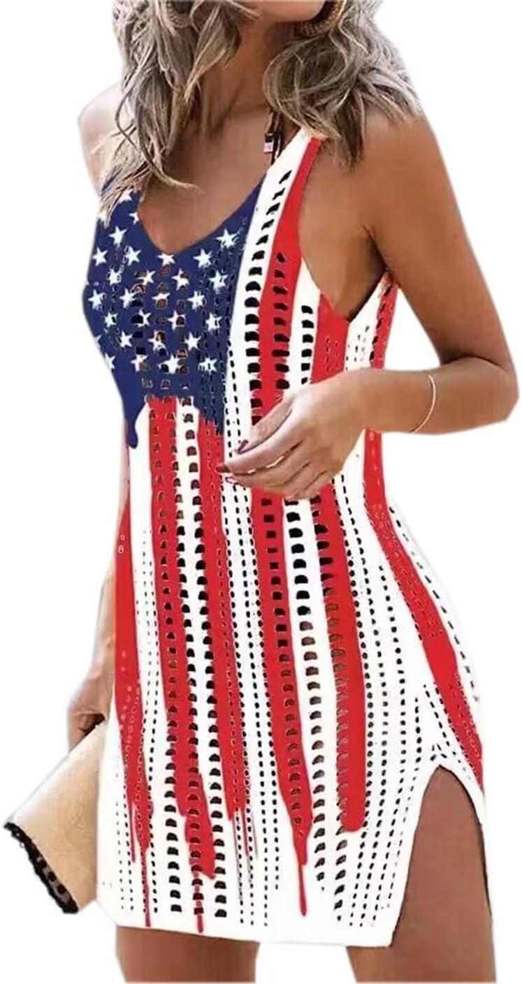 AIMITAG Swimsuit Coverup for Women Crochet Slit Bathing Suit Bikini Coverup Beach Dress Sexy Crochet Hollow Out Slit Coverups