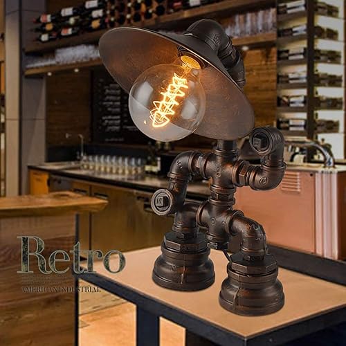 Miniatura 2 de TGHSOJH Lámpara de mesa de robot de hierro creativo Retro Robot tubo de agua lámpara de mesa Bar Restaurante Café Steampunk Decoración