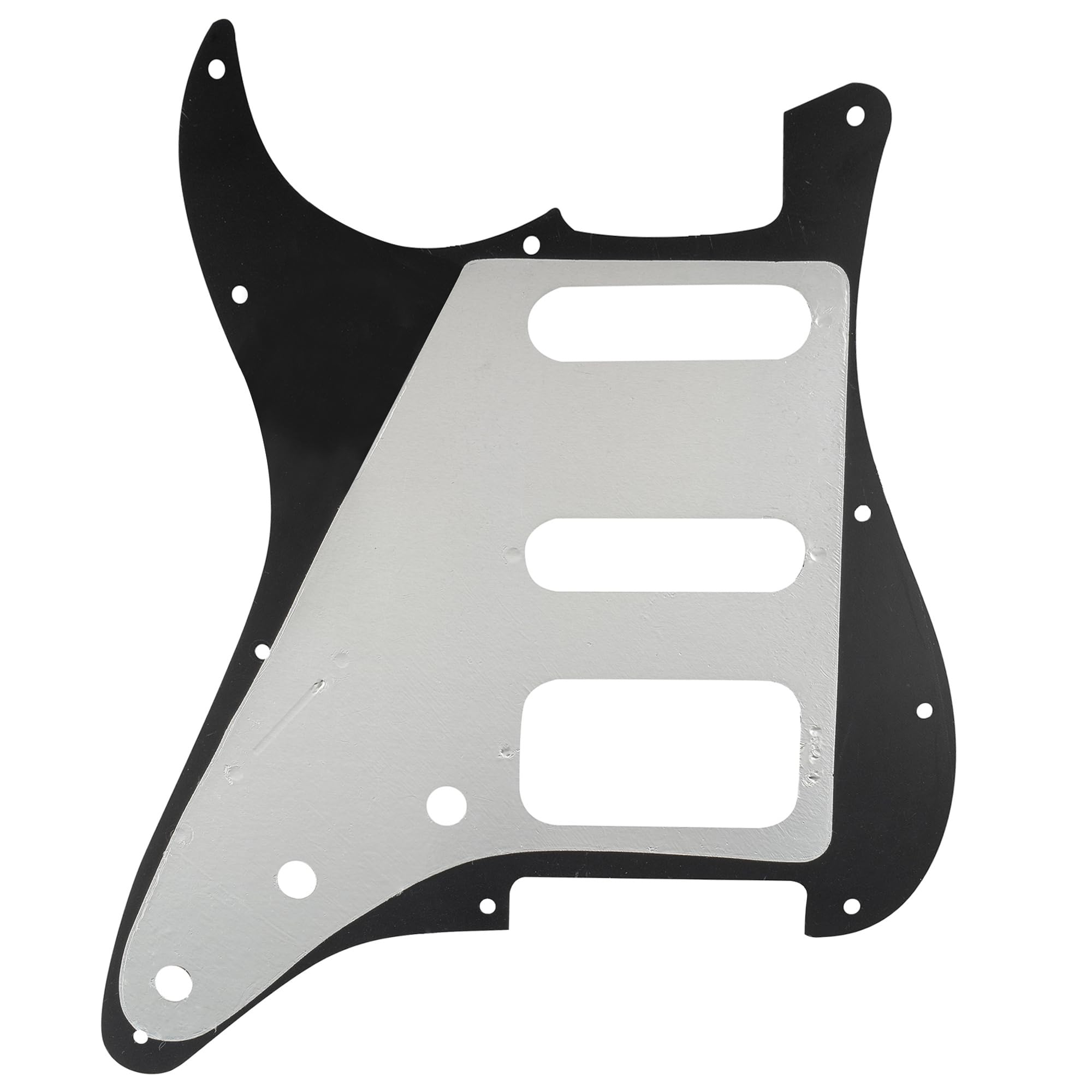 Musiclily Pro 11 Otworów Zaokrąglony Róg HSS Pickguard Maskownica do Gitary USA/Meksykańskiego Stratocaster 4-śrubowego Otwartego Przetwornika Humbucker, 3-warstwowy Czarny | do gitary elektrycznej USA/Mexican Strat z 4 śrubami do montażu Humbucking Open