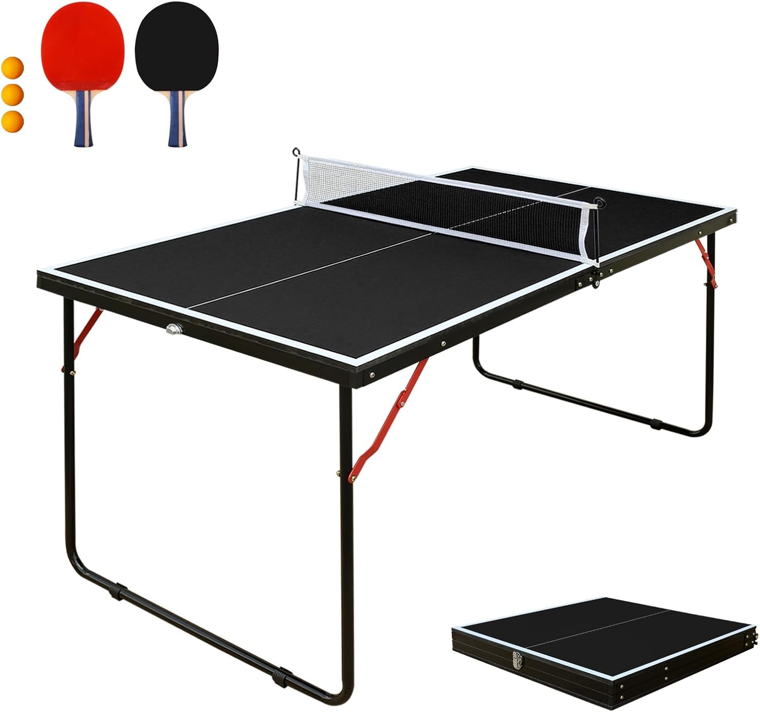 4.5ft Foldable & Portable Ping Pong Table Set – Compact Table Tennis Table with Net, 2 Paddles, Premium 0.5" MDF Surface for Indoor/Outdoor Play