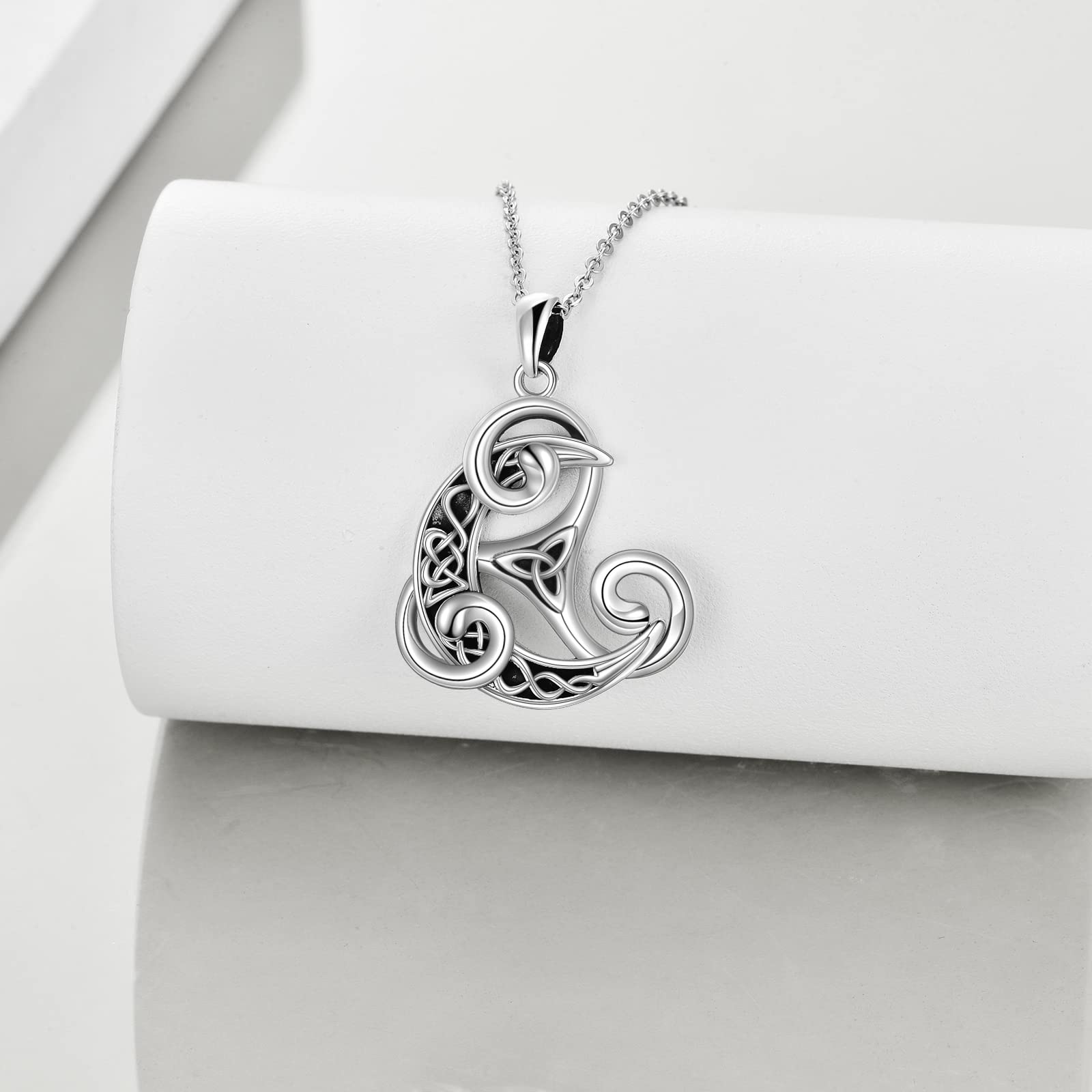 ONEFINITY Keltische Halskette 925 Sterling Silber Mond Wikinger Anhänger Triskele Triskelion Halskette Keltische Schmuck Geschenke für Damen Männer