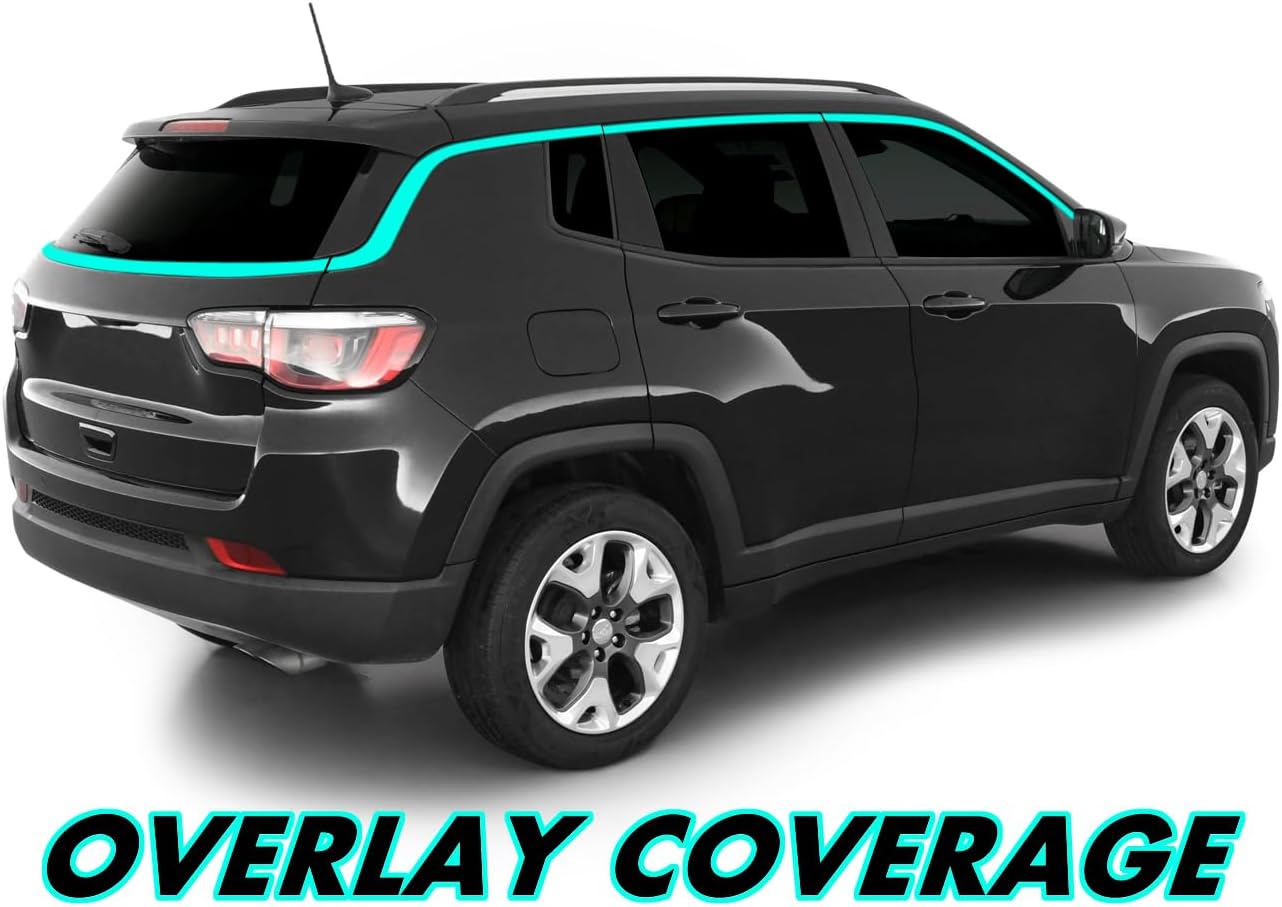 SlickMod Chrome Delete Blackout Vinyl Overlay for 2017-2025 Jeep Compass Window Trim (Gloss Black)