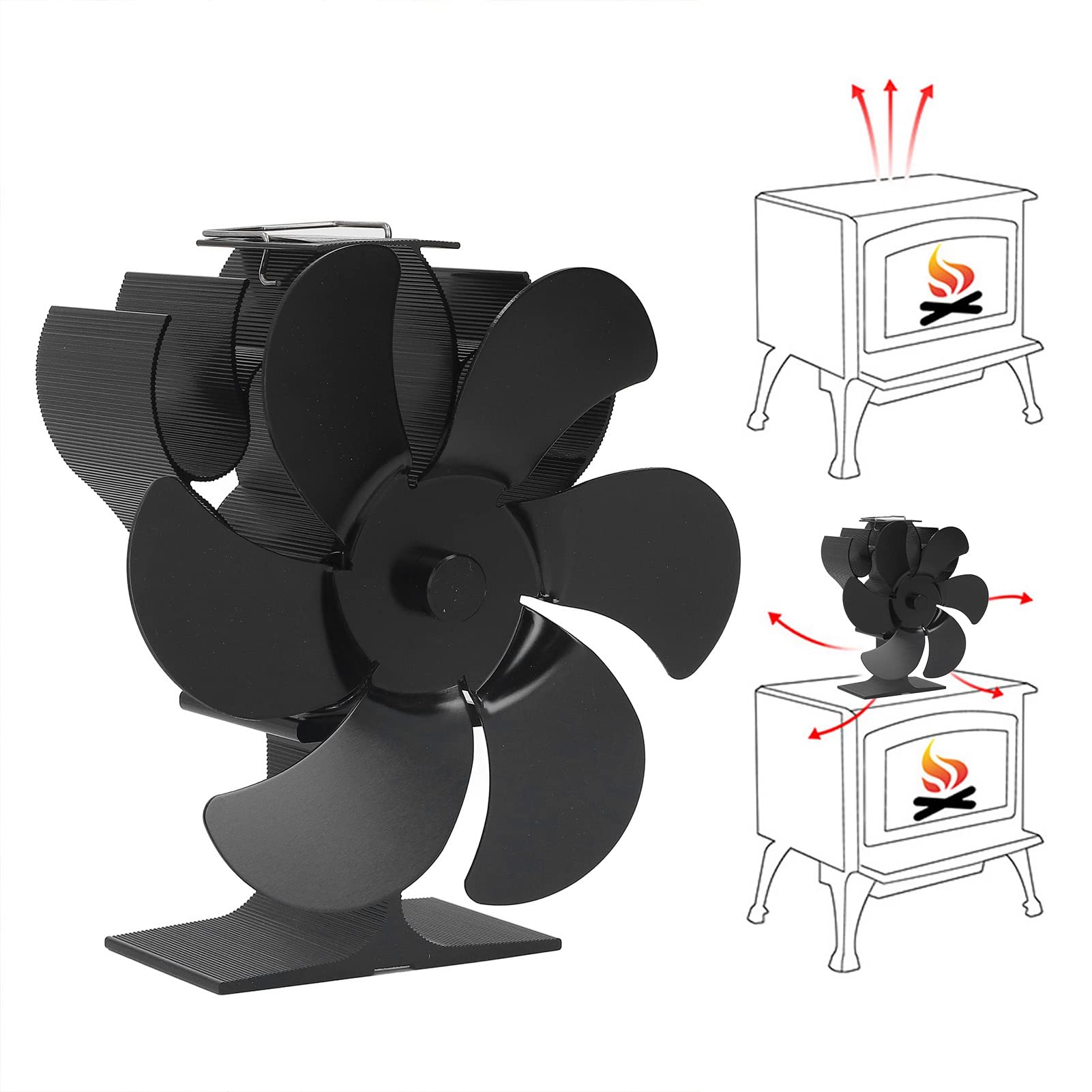 mingzhe Ventilatore per Stufa a Legna a 6 Pale con Funzionamento Silenzioso per Un'efficiente Distribuzione del calore. Alluminio 152 Mm