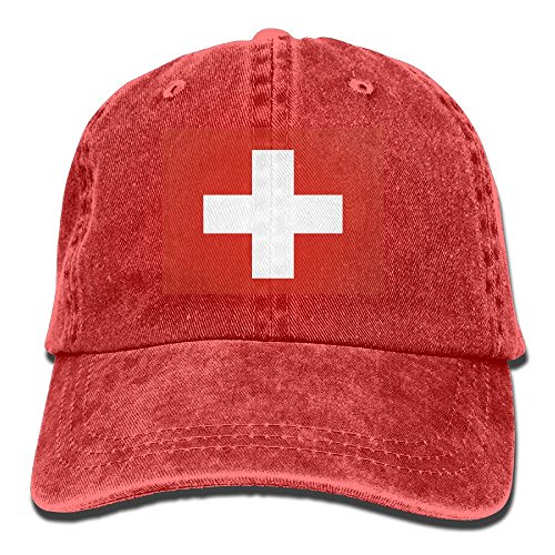 LINGMEI Swiss Flag Unisex Adult Denim Dad Baseball Hat Sports Outdoor Cowboy Cap for Men and Women