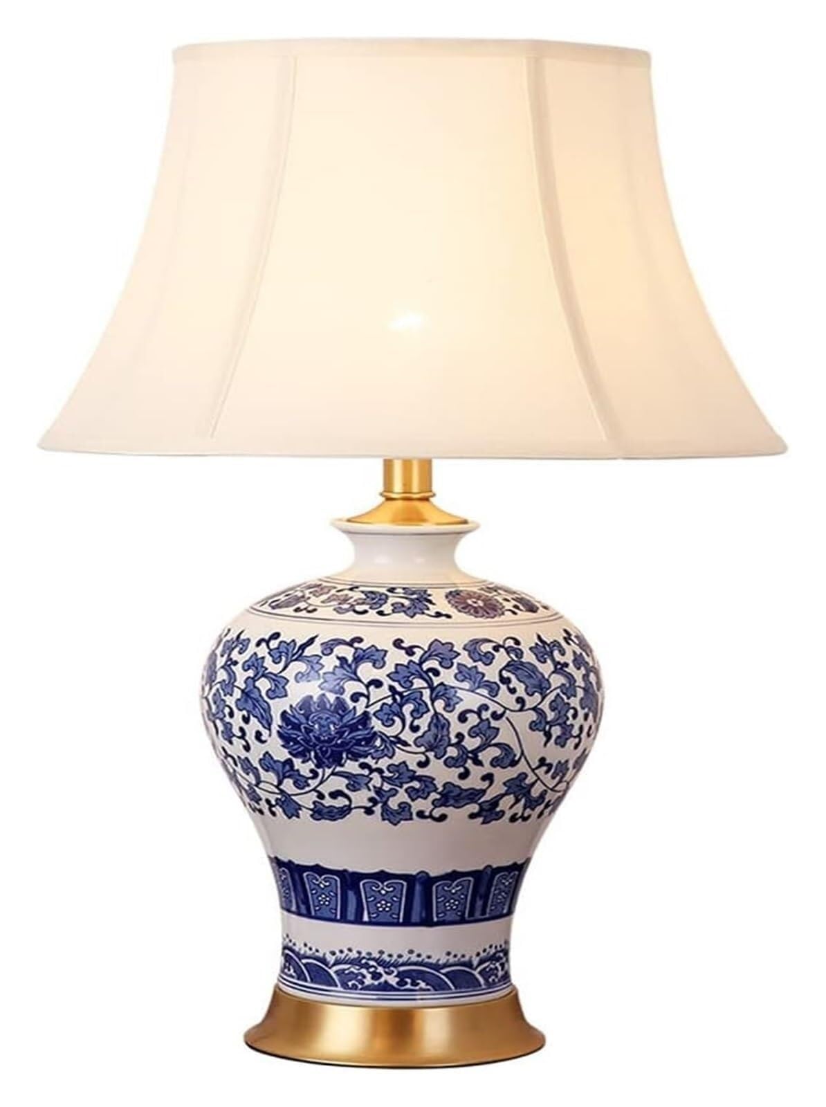 HYHDDM Blue and White Porcelain Vase Table Lamp, Large Oriental Glazed Ceramic Bedside Desk Lamp for Bedroom Study Home