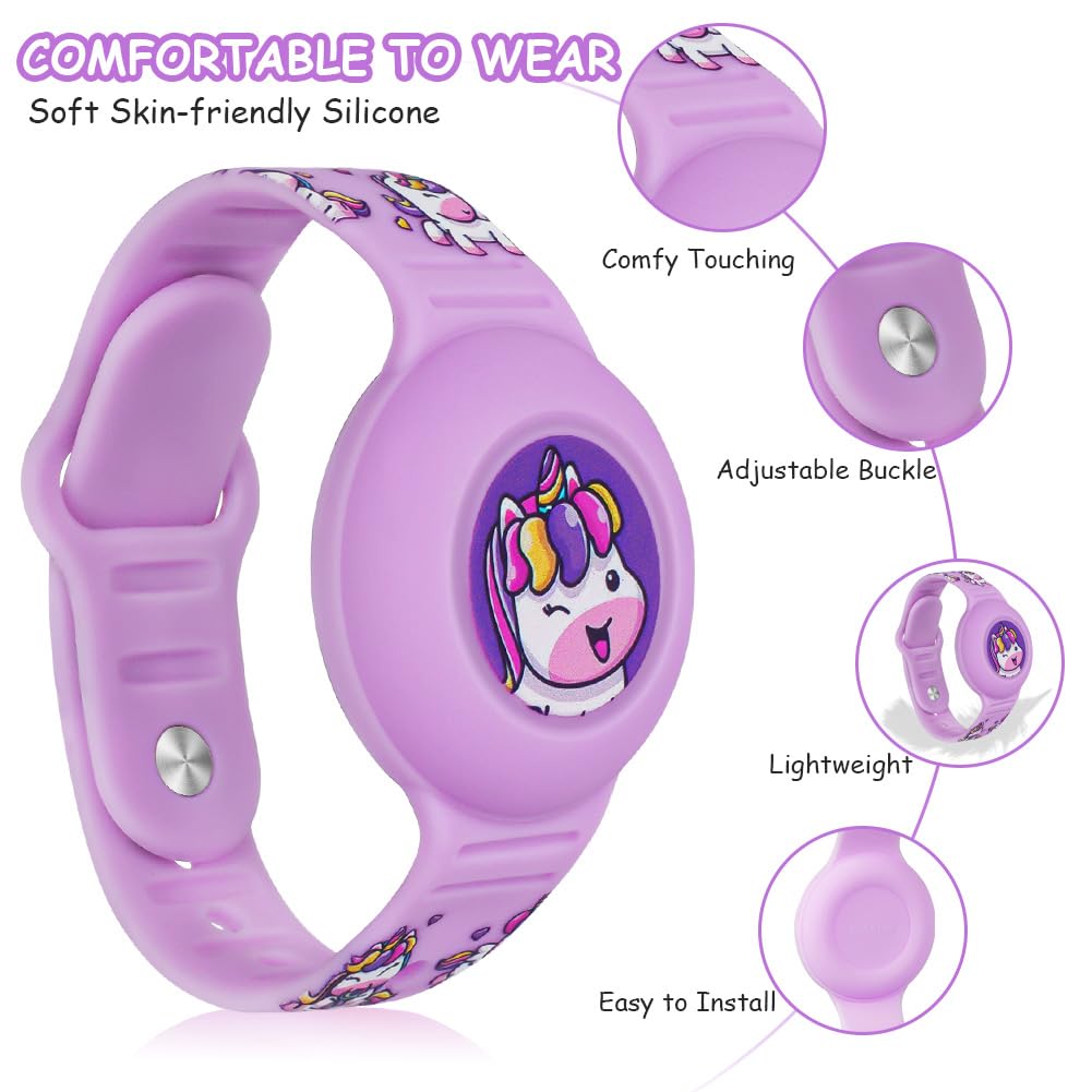 AXFEE Bracciale in Morbido Silicone per Bambini, 1 Pezzi Compatibile con Apple Airtag, Protettiva GPS Anti-Perso, Localizzatore di Monitoraggio Regolabile, Cinturino per Adolescenti Anziani, Viola - 3
