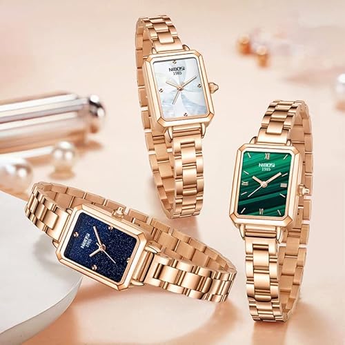 NIBOSI-Womens-Watches-Green-Dial-Square-Watches-for-WomenLadies-Fashion-Dress-Wrist-Watch-with-Stainless-Steel-Mesh-Strap-Birthday-Gift