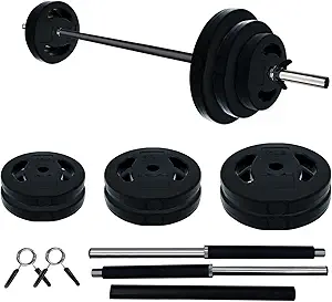 Barbell Weight Set for Lifting, Adjustable Barbell Set for Home Gym, PU Coating