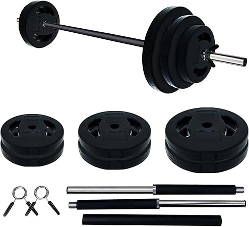 Barbell Weight Set for Lifting, Adjustable Barbell Set for Home Gym, PU Coating