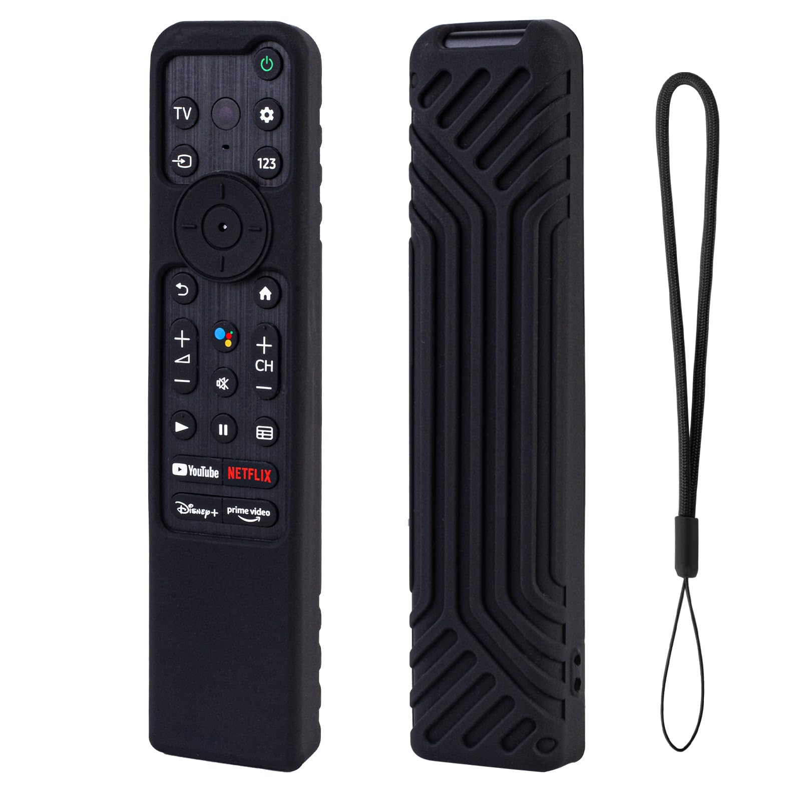 Caldipree Silicone Case Cover Compatible with Sony Smart TV 2022 Series Voice Remote RMF-TX 800U RMF-TX 900U Remote Case With Lanyard (Black)