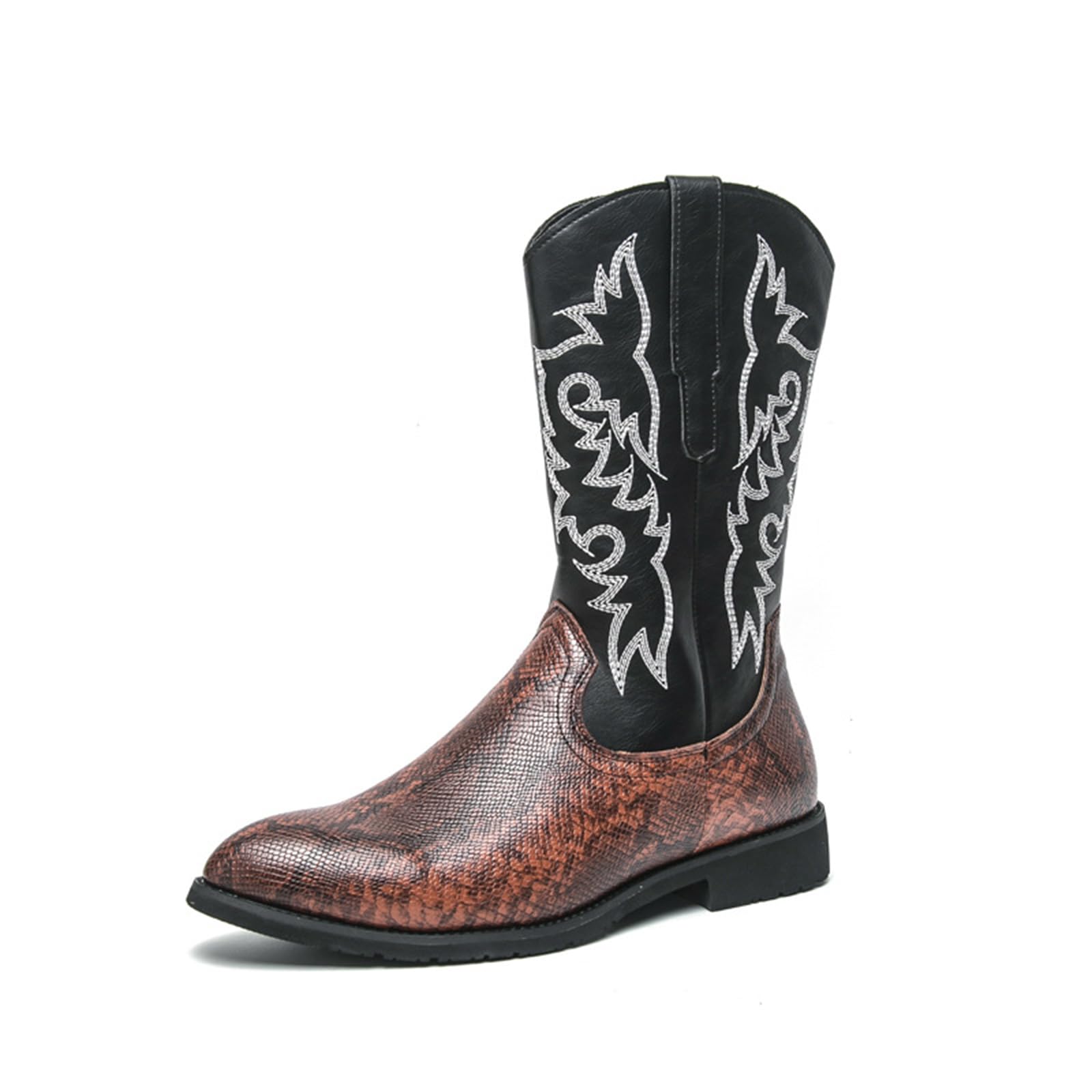 Stivali da Cowboy Uomo Stile Western Stampa Serpente Pelle | Sintetica Ricamati Stivaletti con Cerniera Laterale Suola in Gomma
