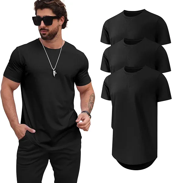 Mancozy Mens T Shirts Casual Hipster Hip Hop Longline Crewneck Tee Shirts