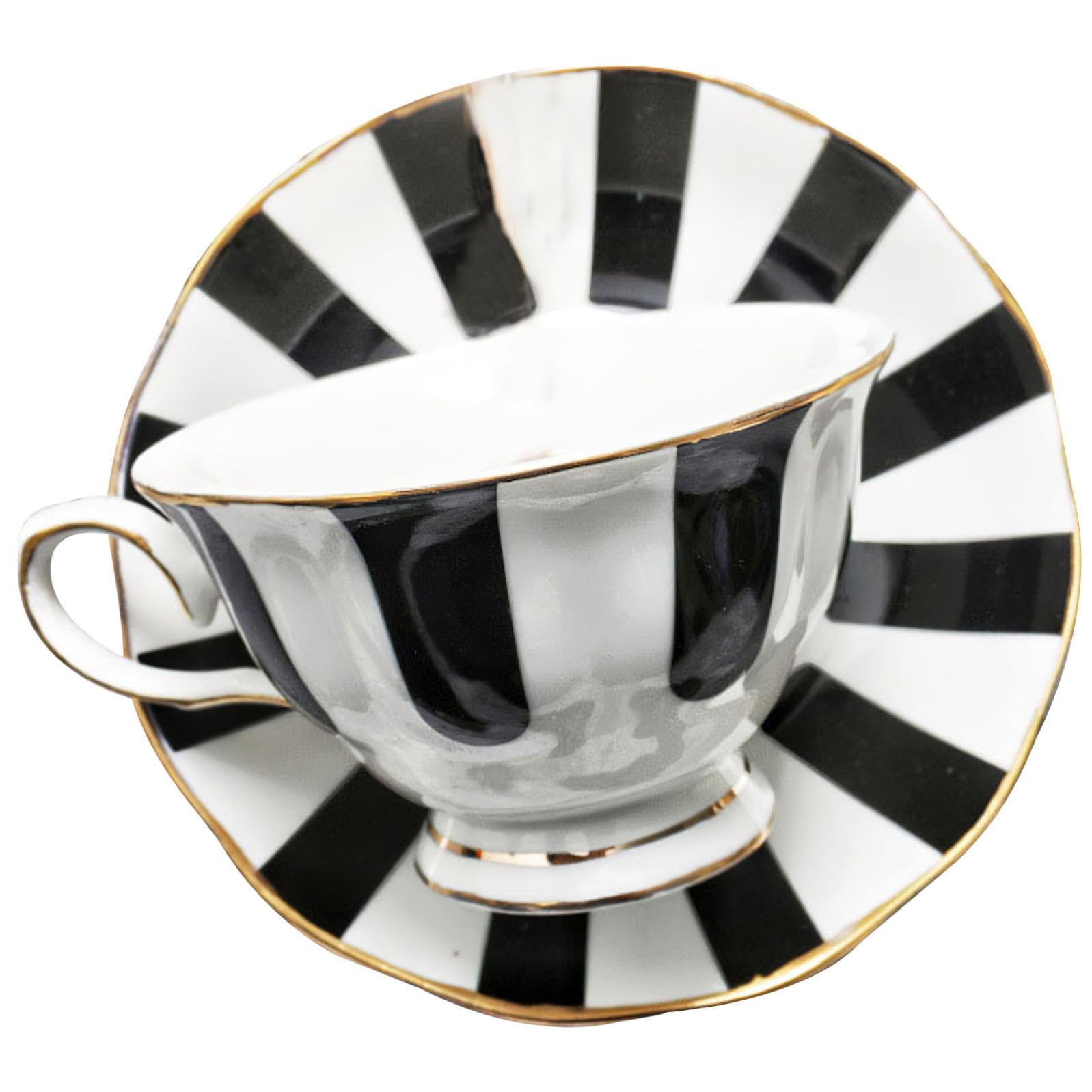 OUNONA Set Tazza da Caffè in Porcellana Nera con Piattino, Capacità Grande e Bordi Lisci, Design Raffinato per Latte e Cappuccino