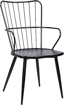 Armen Living Parisa High Back Steel Framed Side Chair in Black Powder Coated Finish and Black Brushed Wood