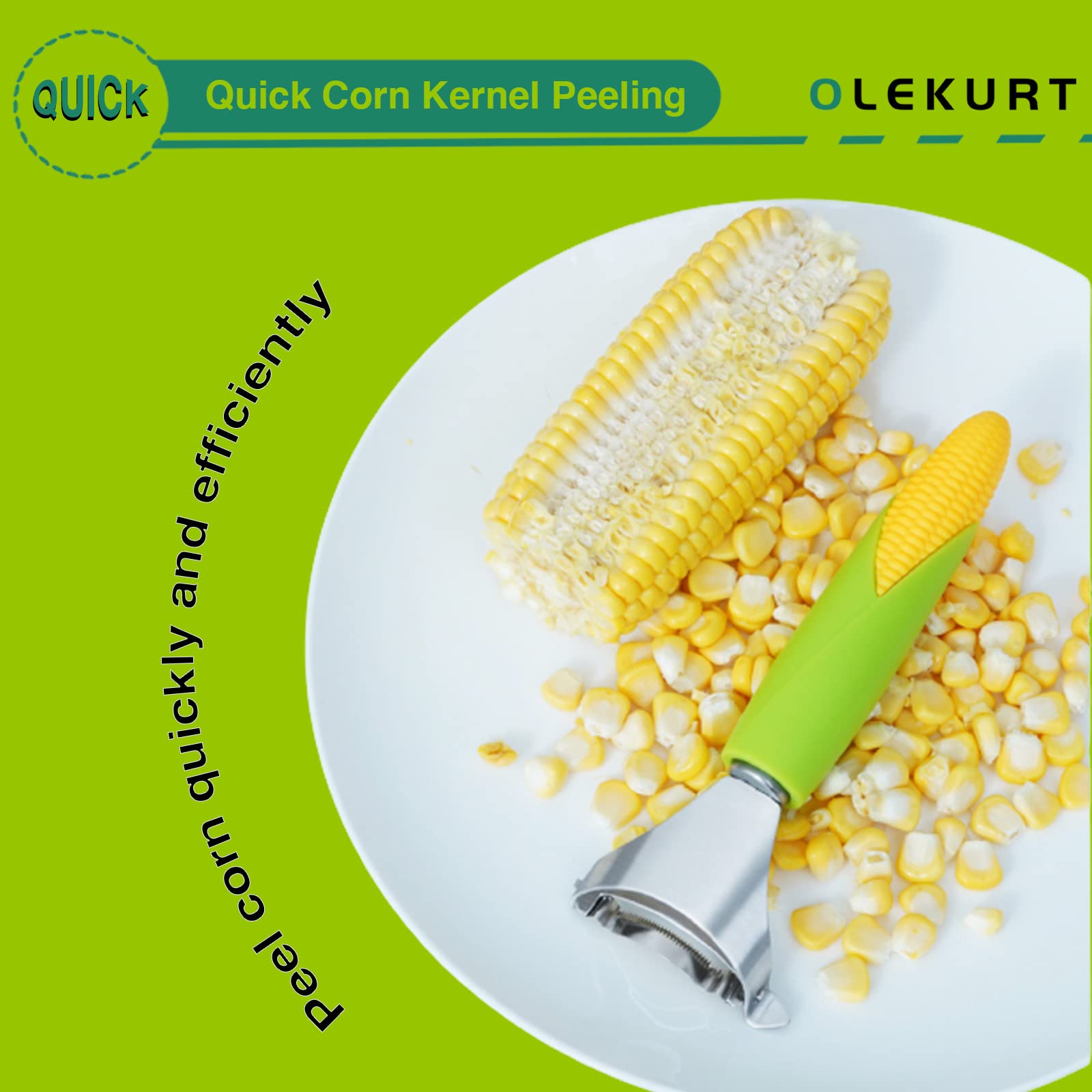OLEKURT Corn Shaped Corn Stripper, Corn Peeler for Corn on the Cob Remover Tool, Corn Thresher with Good Grips (Green-yellow)…
