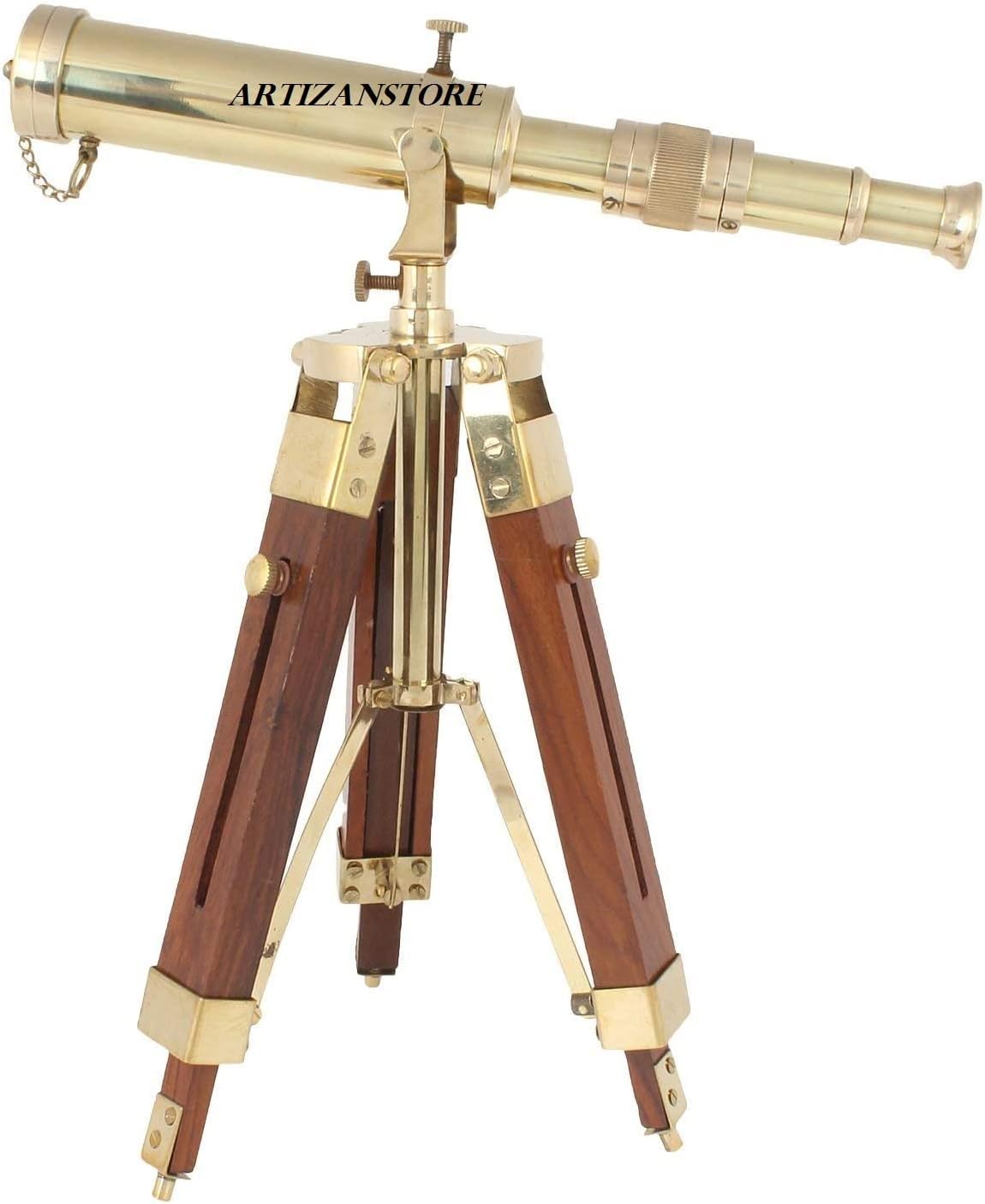Vintage Brass Telescope on Tripod Stand Antique Finish Spyglass Nautical Beautiful On Wooden Tripod Stand