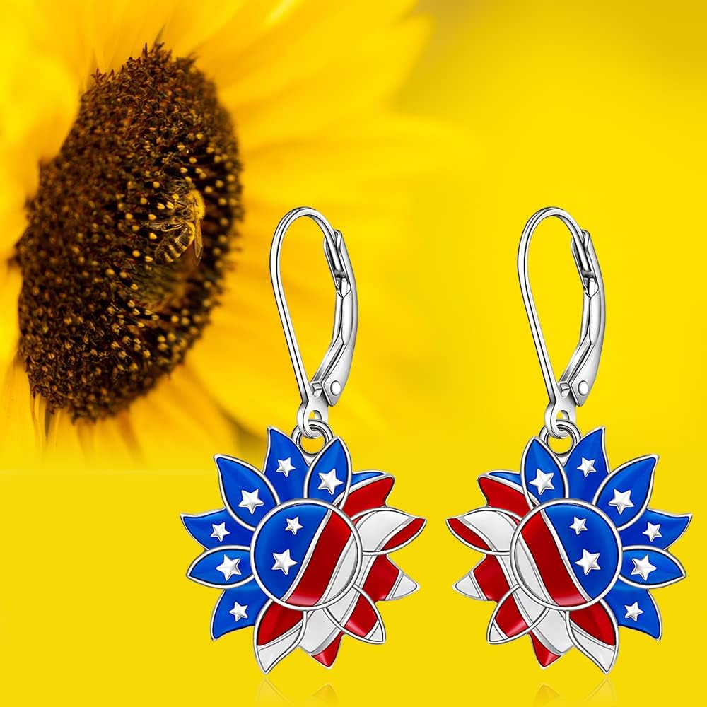 4th of July Patriotic Earrings for Women Fourth of July American Flag Earrings Red White and Blue Dangle Jewelry Sterling Silver USA Independence Day Patriots Gifts - Image 8