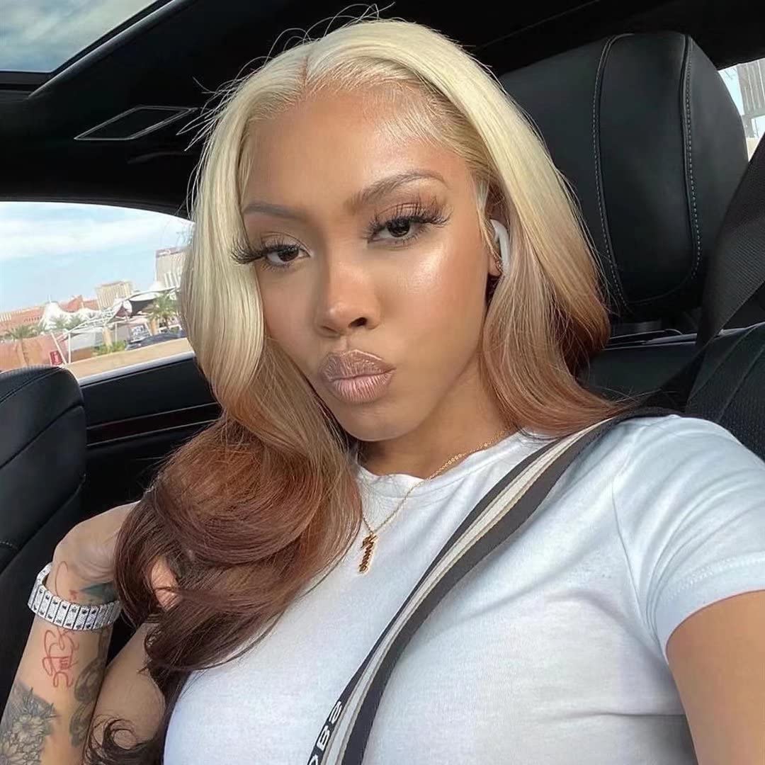 RONGDUOYI Neon Green Wigs for Women Free Part Synthetic Lace Front Wig Ombre Color Black and Green Wigs Glueless Natural Hairline Daily Use Cosplay Wig: 613 Ombre Brown