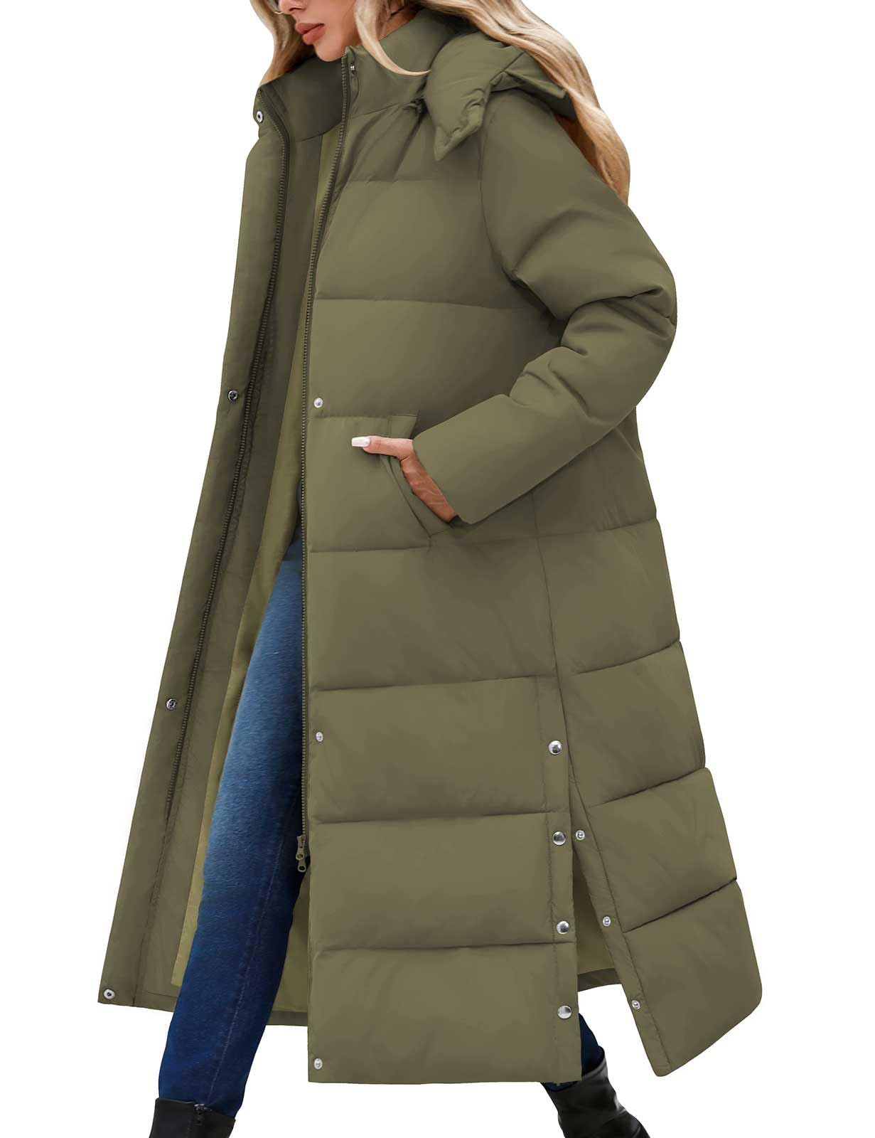 Tuopuda Damesjas, winterjas, gevoerde jas, warme parka, sweatvest met capuchon, gewatteerde jas, lange jas, outwear, winddicht, marineblauw, S