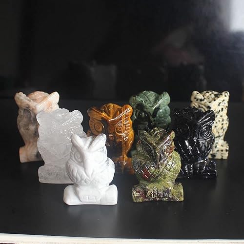 Miniatura 5 de Estatua de búho de cristal tallada a mano con piedras preciosas talladas a mano, estatua para decoración del hogar, 1.6 pulgadas (lapislázuli