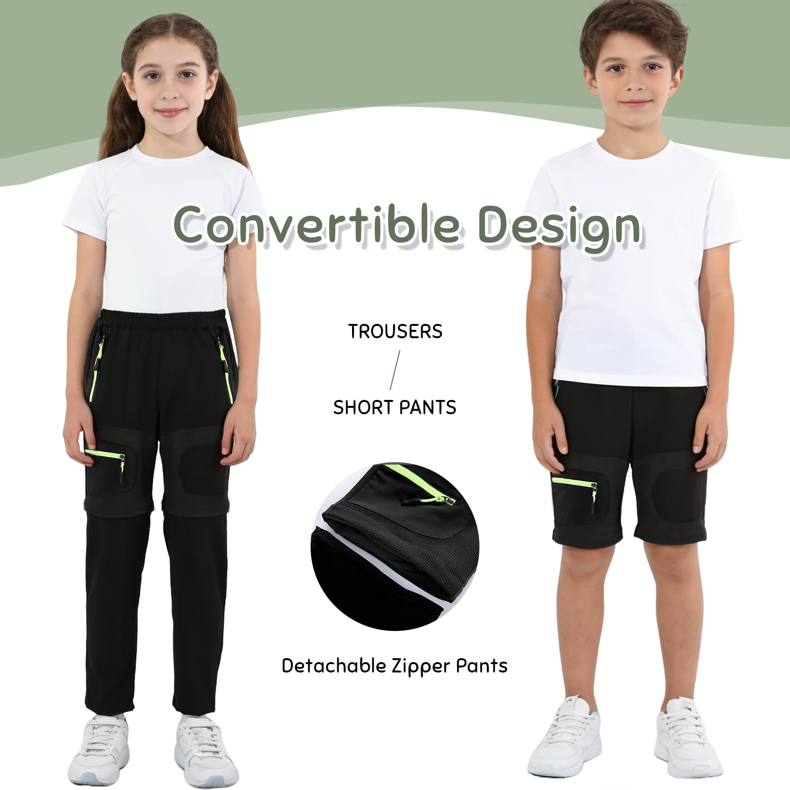 Pantaloni da Escursione per Bambini Ragazzi Ragazze 2-in-1 Zip off Pantaloni da Trekking all'aperto a Secco rapido