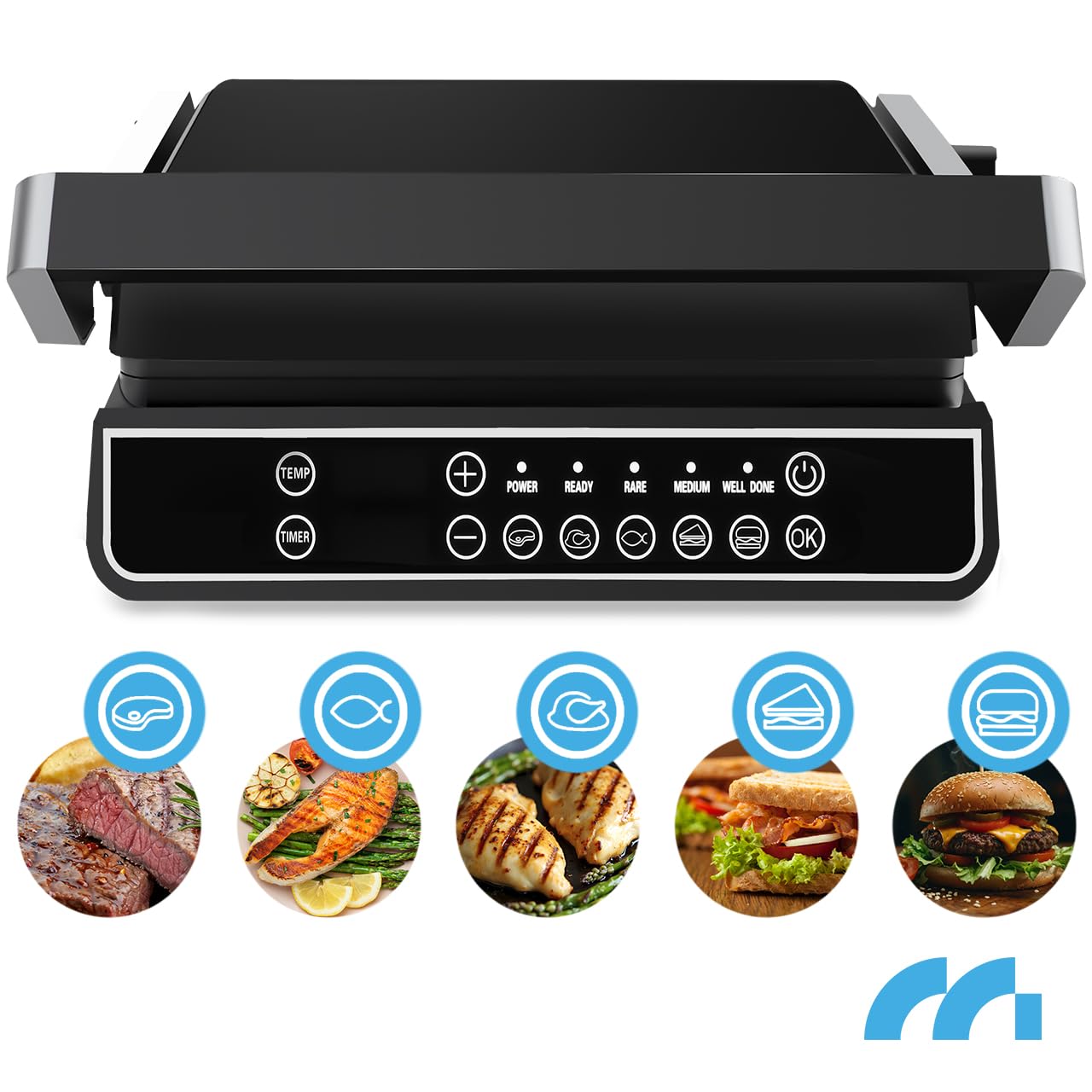MalTec Grill kontaktowy z tacką na ścinki, SM5000W-PRO grill elektryczny 2500 W, opiekacz do kanapek Panini, 3 stopnie smażenia, 5 programów, zdejmowane płyty