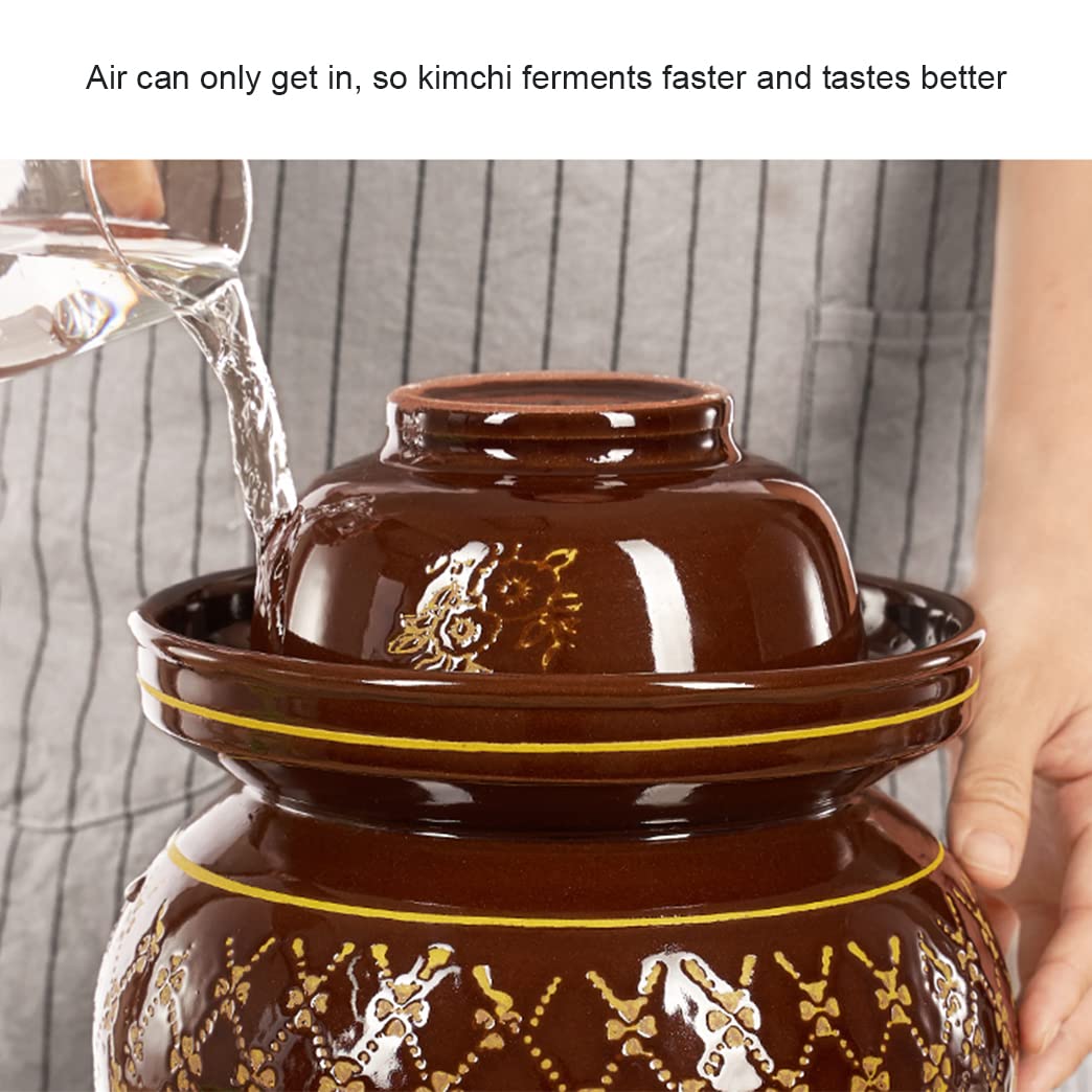 Słoik z kimchi Tradycyjny chiński porcelanowy słoik do marynowania, ceramiczny garnek do marynowania naczyń fermentacyjnych, słoik do fermentacji z uszczelką wodną pokrywką śluzy kamionkowej(9KG)